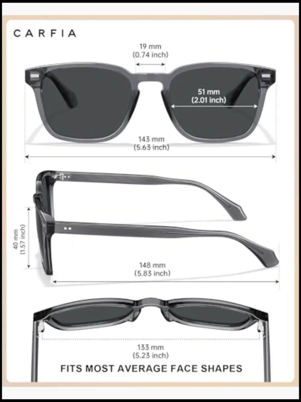 Retro Square Acetate Sunglasses Polarized UV400 Driving Glasses